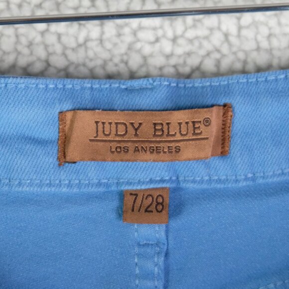 Judy Blue Jeans Womens 7 28 Blue High Rise Wide Leg Cropped Raw Hem Stretch - Picture 9 of 12